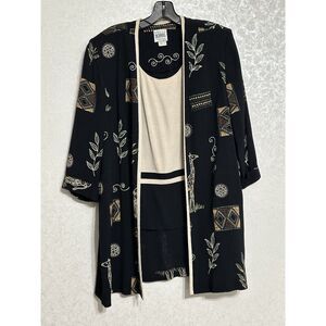 Vintage R&M Richard's Black Layered Look Blouse Giraffe African Print Top Sz 16